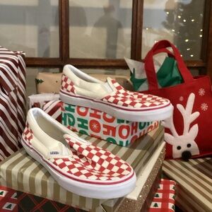 Vans Red and White Checkered Slip-Ons